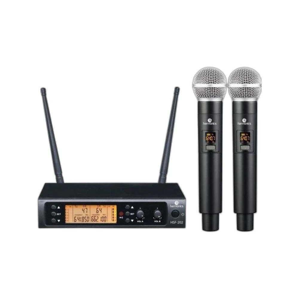 Microfone sem Fio HSF-200 Sistema UHF com Display Digital Preto Harmonics
