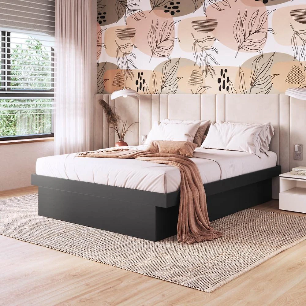 Cama Box Queen Flutuante com Box Baú Grafite 162,5cm X 202cm