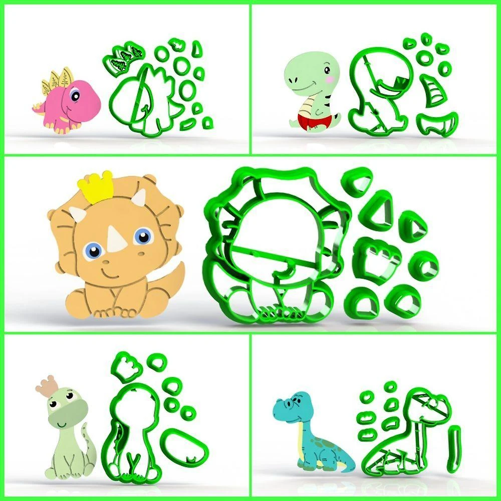 Cortador Kit Dinossauros Baby 5 Modelos Modulares Tamanho 7 Cm