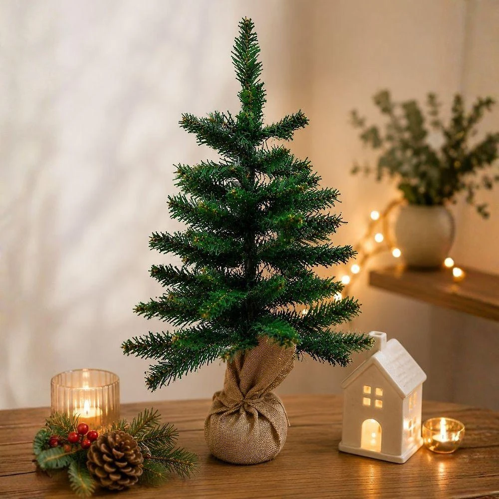 Pinheiro de Natal Luxo com 60 Galhos e Base em Saco de Juta Rústico Verde Bela Flor 60CM