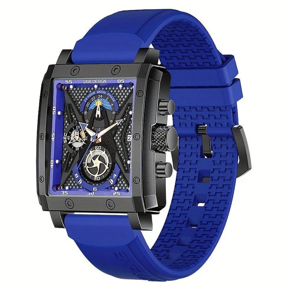 Relógio De Pulso Esportivo De Silicone à Prova D'águaquadrado Azul