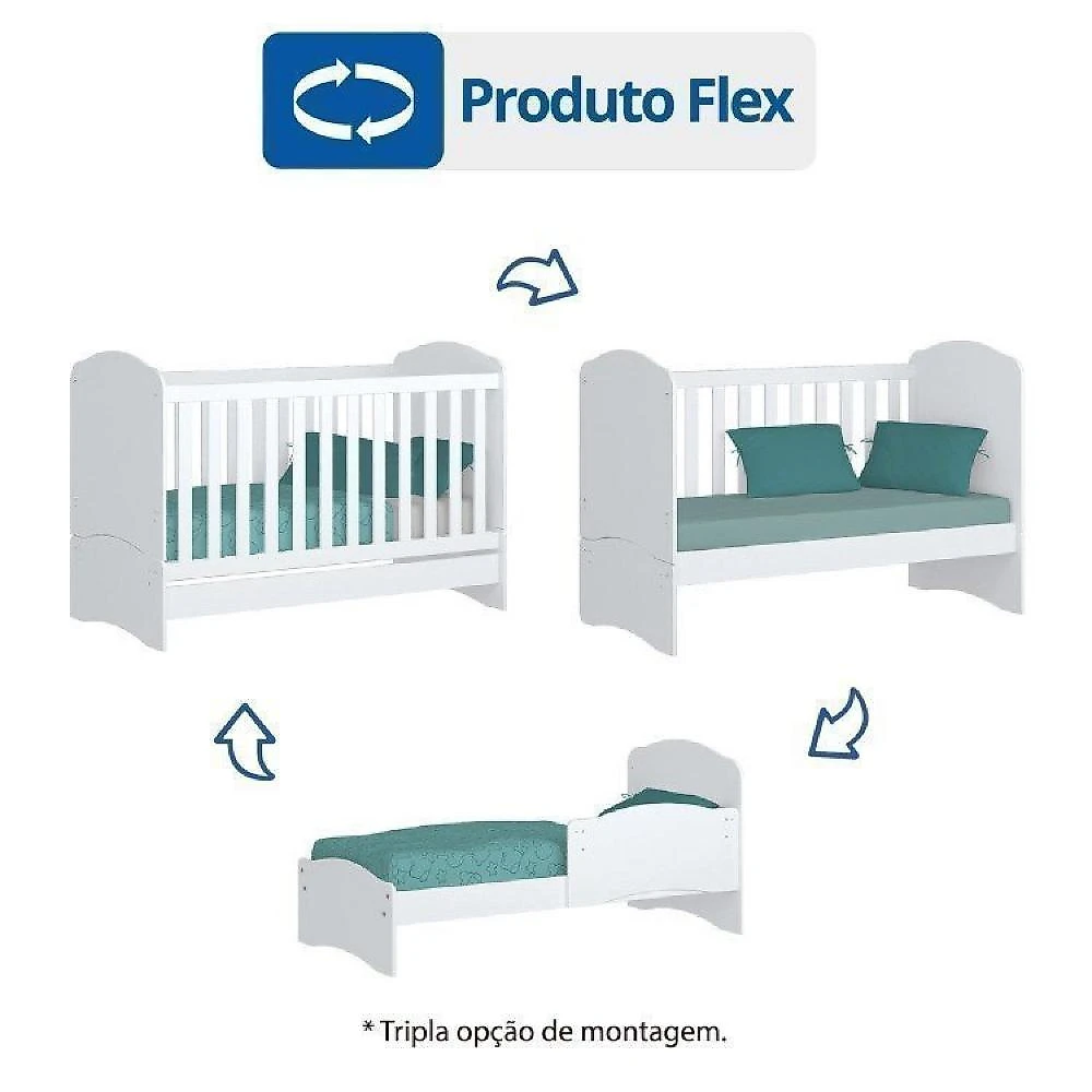 Quarto de Bebê com 1 Guarda Roupa 1 Cômoda e Berço 3 em 1 Abracadabra Espresso Móveis Branco