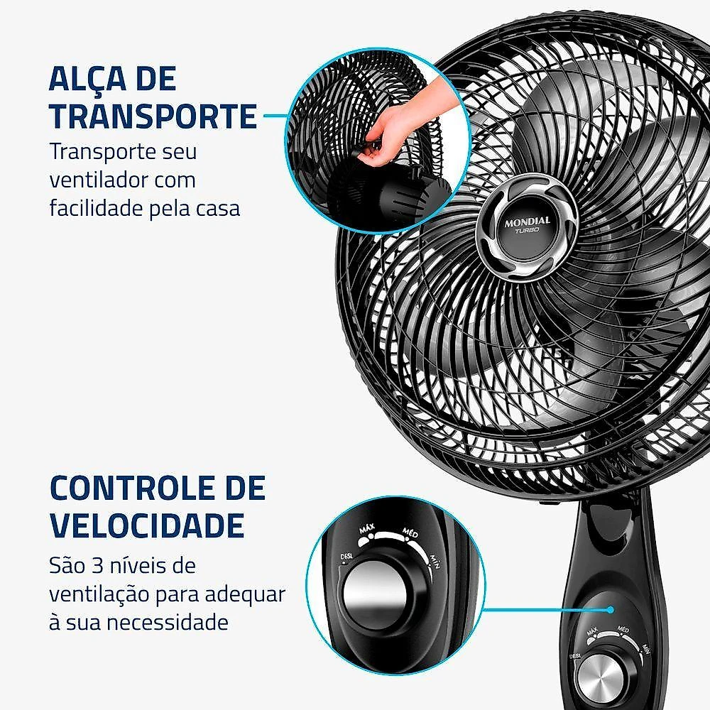 Ventilador De Coluna Mondial 30cm 6 Pás Turbo VT-30C-NB Preto Prata 220V