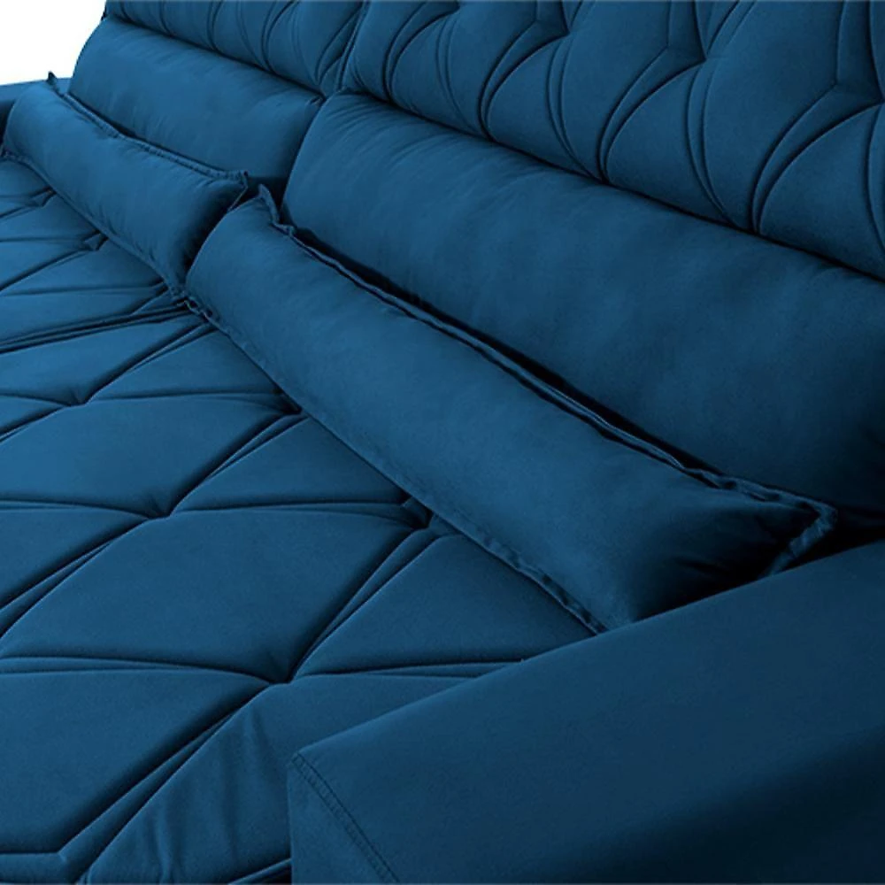 Sofá Retrátil Reclinável 2,50m Albany Suede Velut Azul Marinho Molas Ensacadas - King House