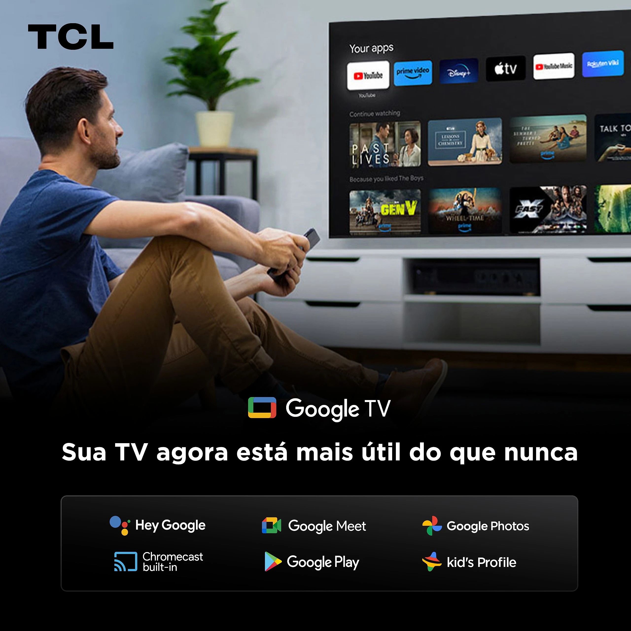 Smart TV TCL 55 Polegadas QD-Mini LED 4K C6K WiFi Bluetooth Google TV 4 HDMI 144Hz HDR10+ 55C6K