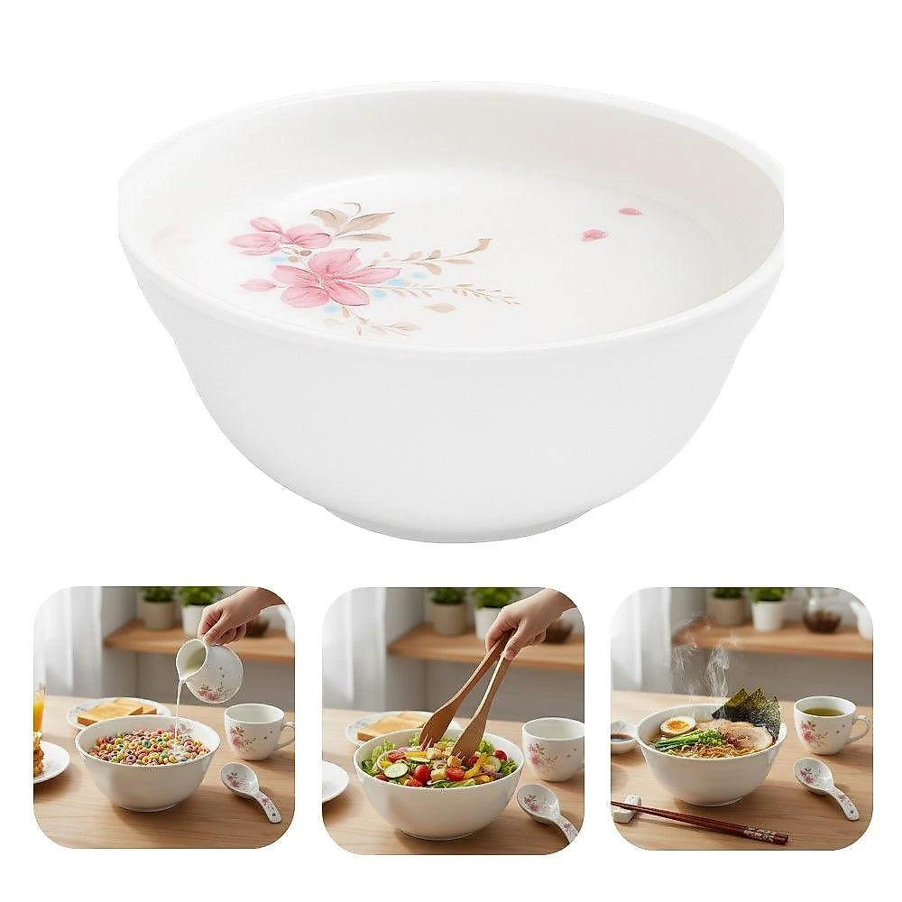 Jogo de Tigelas Flowers Bord Vidro Opalino 1400ml para Salada e Sobremesa Branco com Detalhes Rosas webcontinental-7893015511493