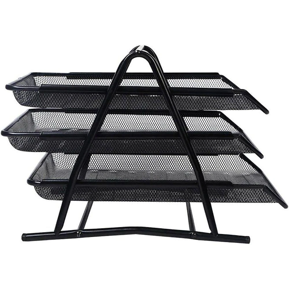 Organizador de Papéis Top Rio Comercial 3 Bandejas Metal Preto