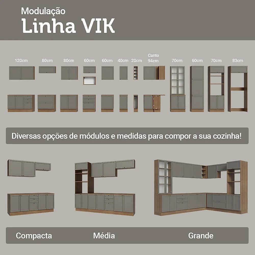 Balcão De Cozinha 40 Cm 1 Porta Rustic/cinza Vik Madesa Rustic/cinza