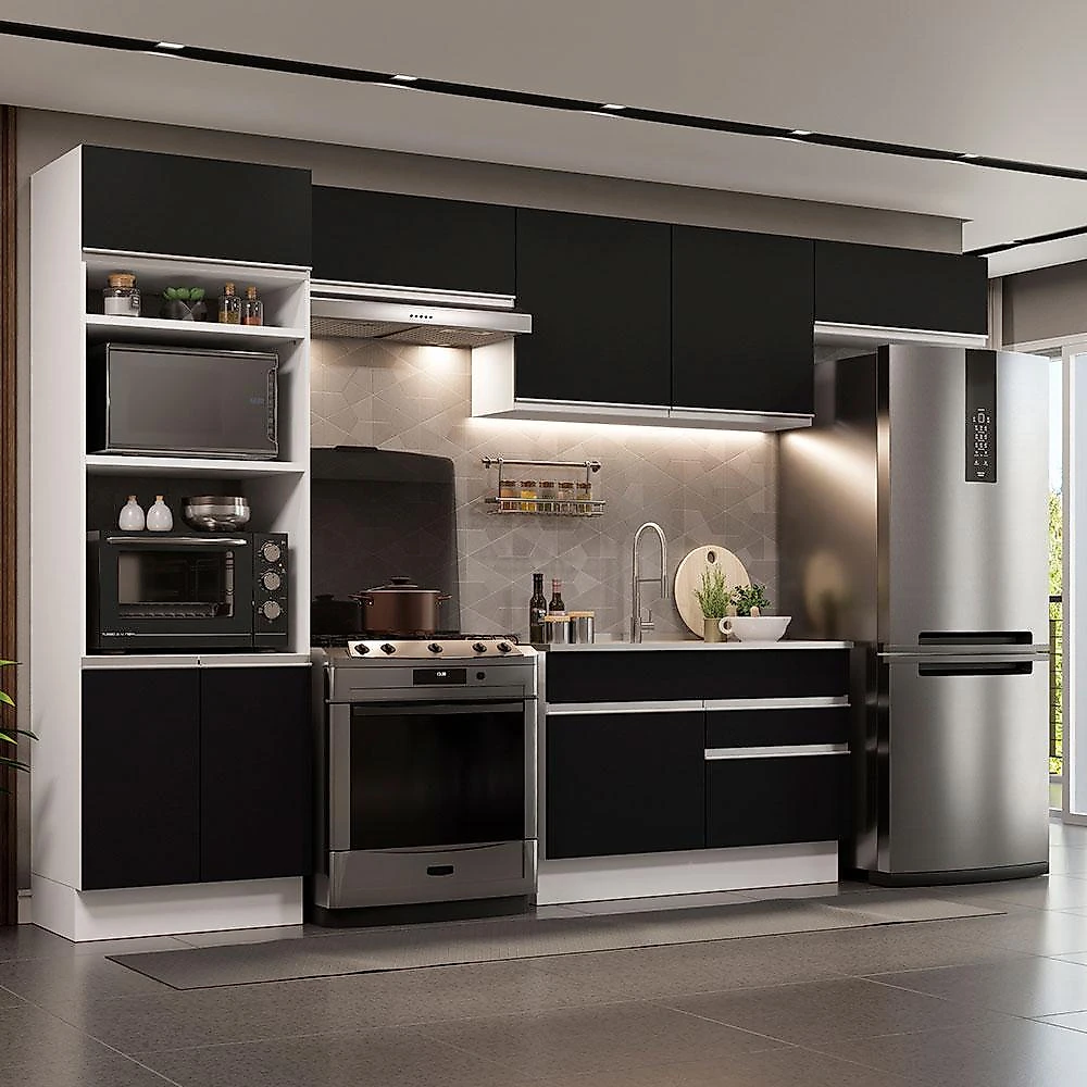 Cozinha completa madesa glamy 350001 com armário e balcão (sem tampo e pia) - branco/preto