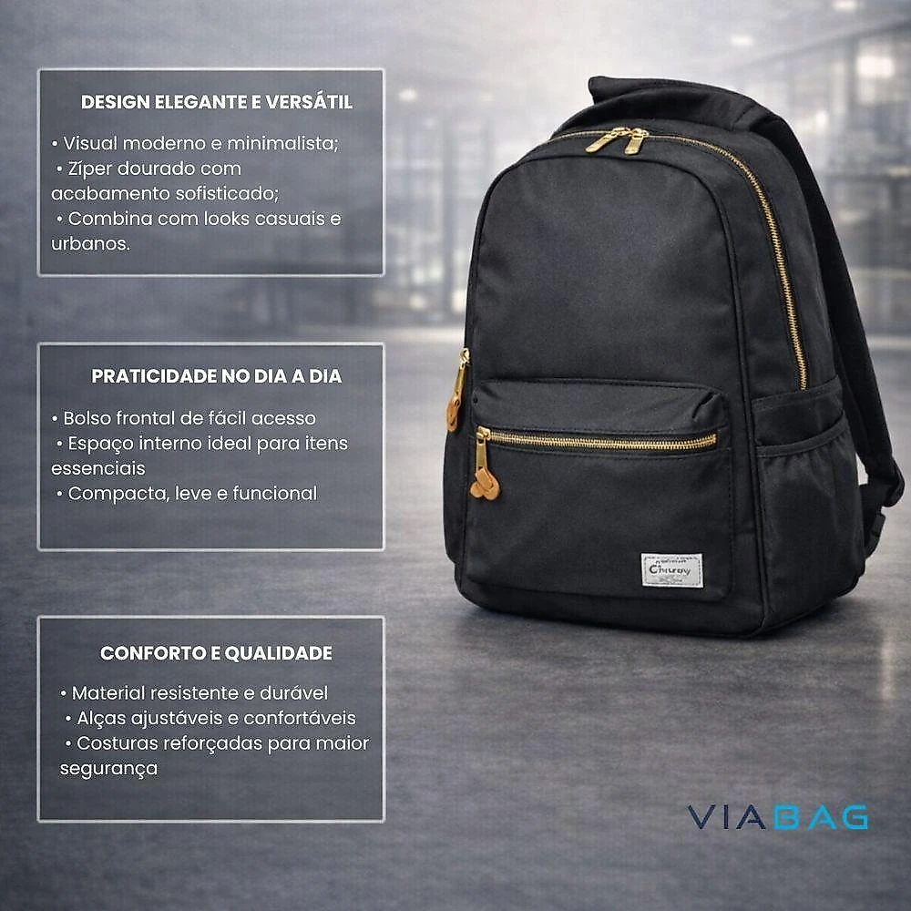 Mochila De Costas Feminina Casual Reforçada Alças Acolchoadas - Black Panter - Convoy
