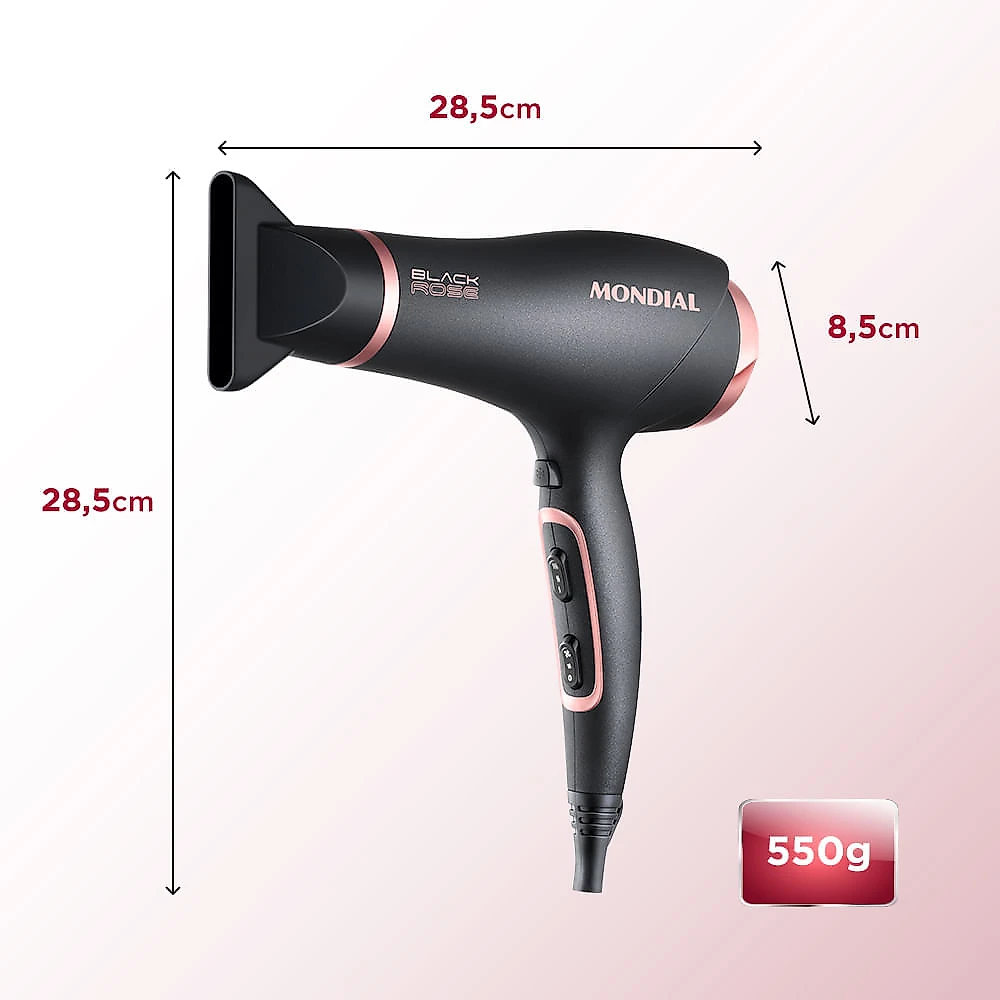 Secador de Cabelos Mondial Preto/Golden Rose 2000W Bivolt - SC-37-BI BIV