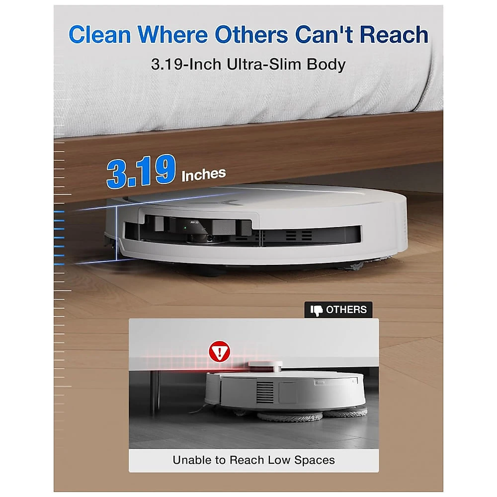 Robô Aspirador ECOVACS DEEBOT T50 PRO Ultra Slim 8,1cm Sucção 15.000Pa ZeroTangle AIVI 3D Branco