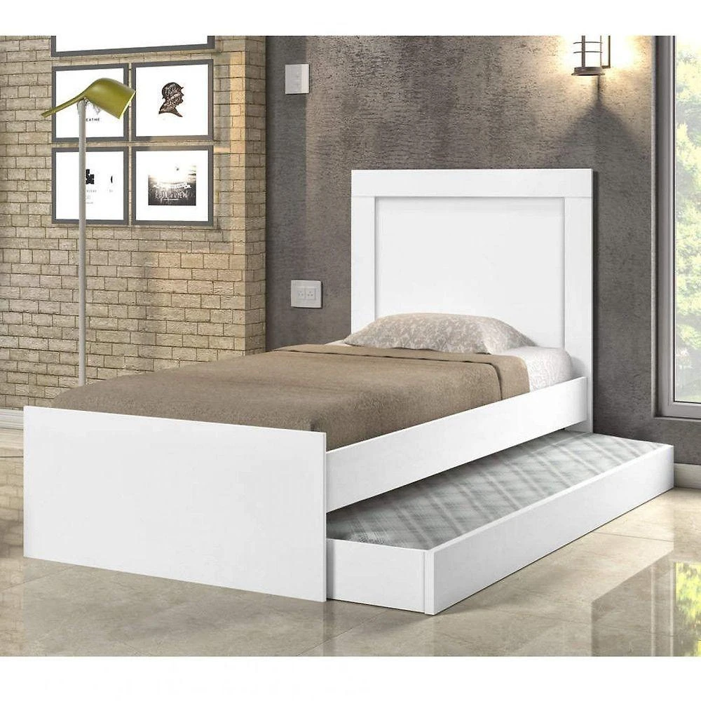 Cama Solteiro Luara com Cama Auxiliar Madeira Branco Cambel Móveis