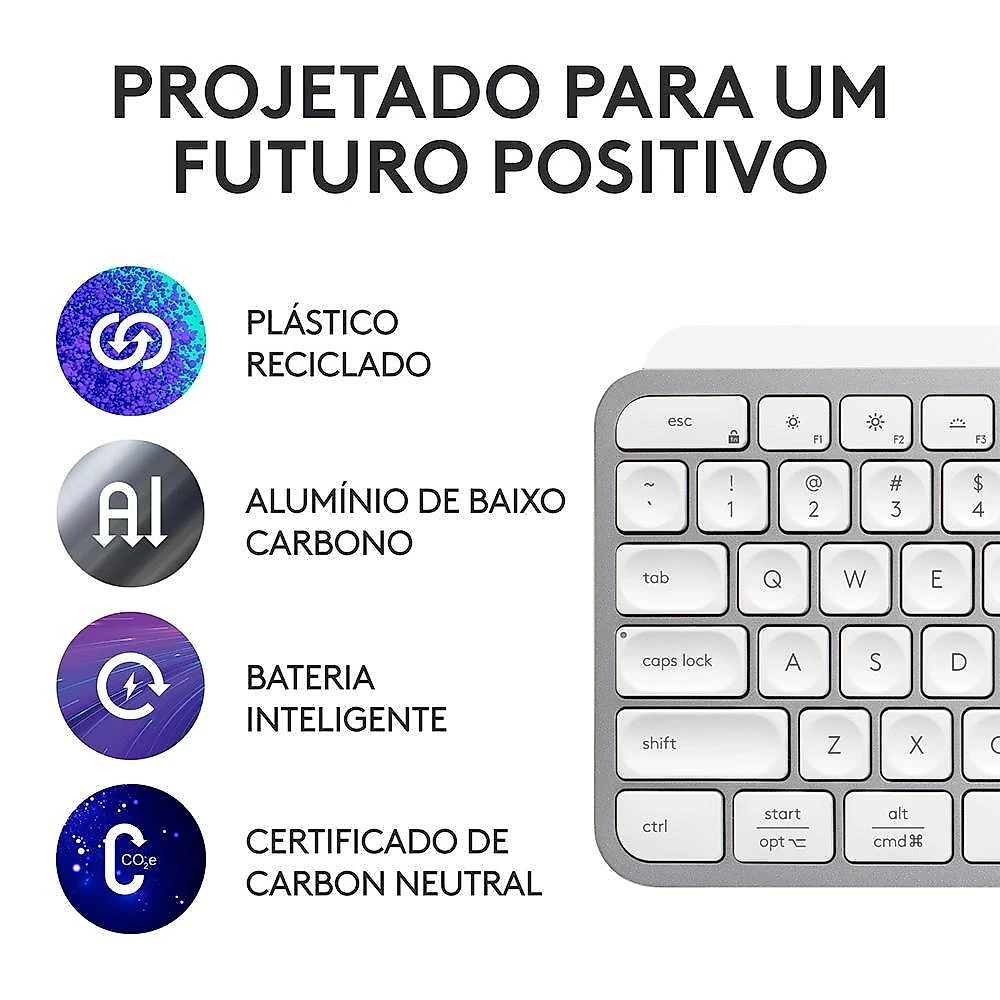 Teclado Sem Fio Logitech MX Keys S, Iluminação Inteligente, Bluetooth ou USB Tipo-C e Logi Bolt, Bateria Recarregável, Cinza - 920-011564