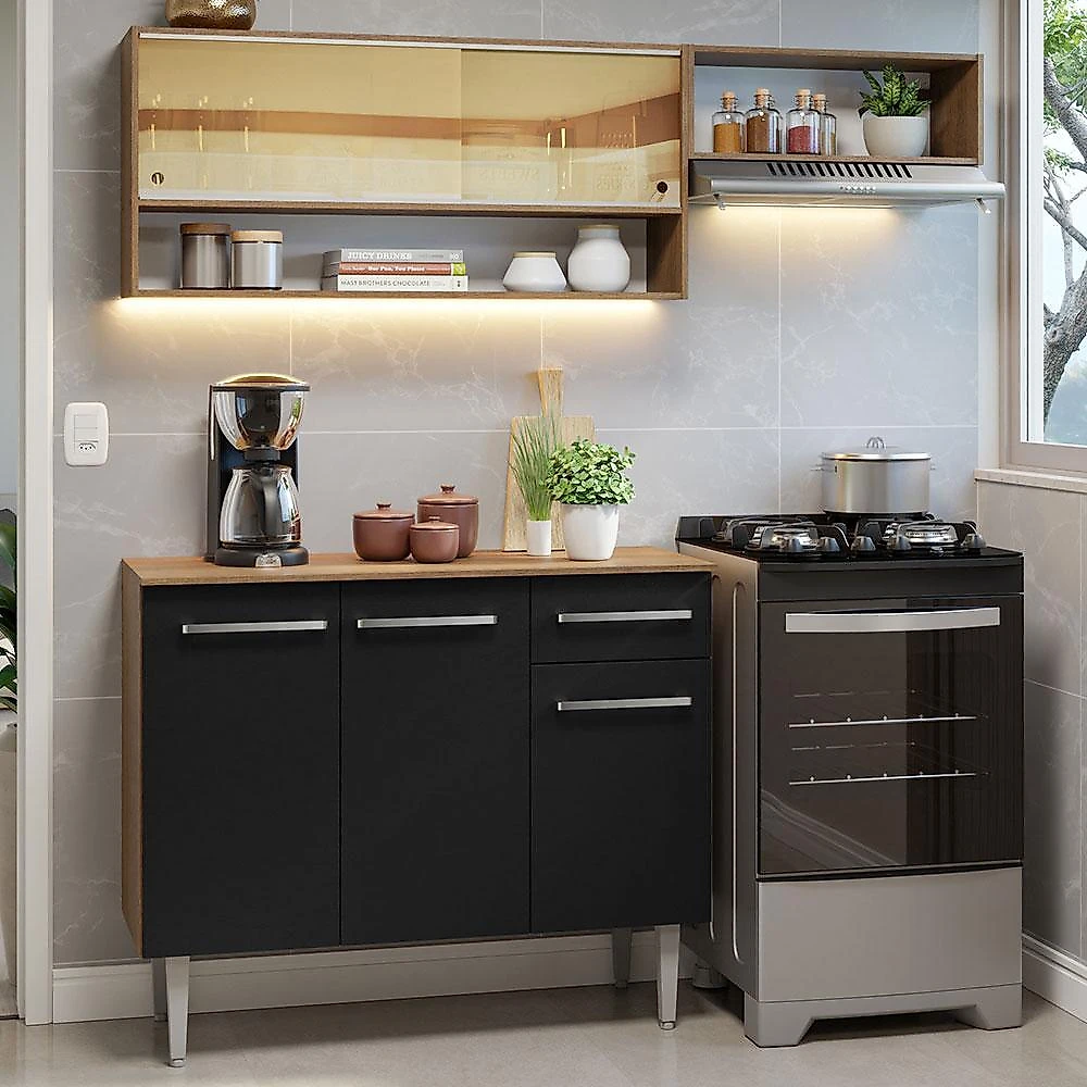 Armário de cozinha compacta 165cm rustic/preto emilly madesa 02