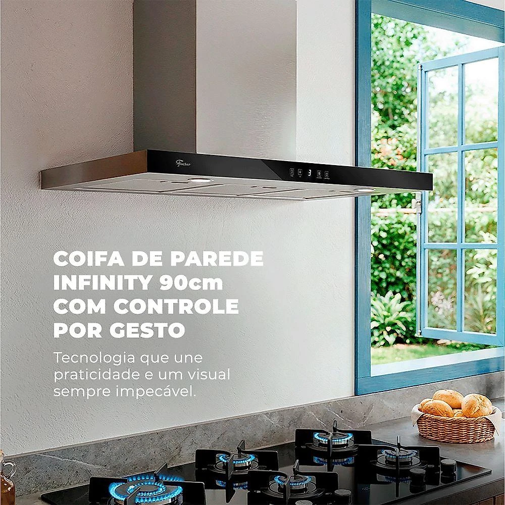 Coifa de Parede Fischer Infinity 90CM Inox Controle por Gesto 110V