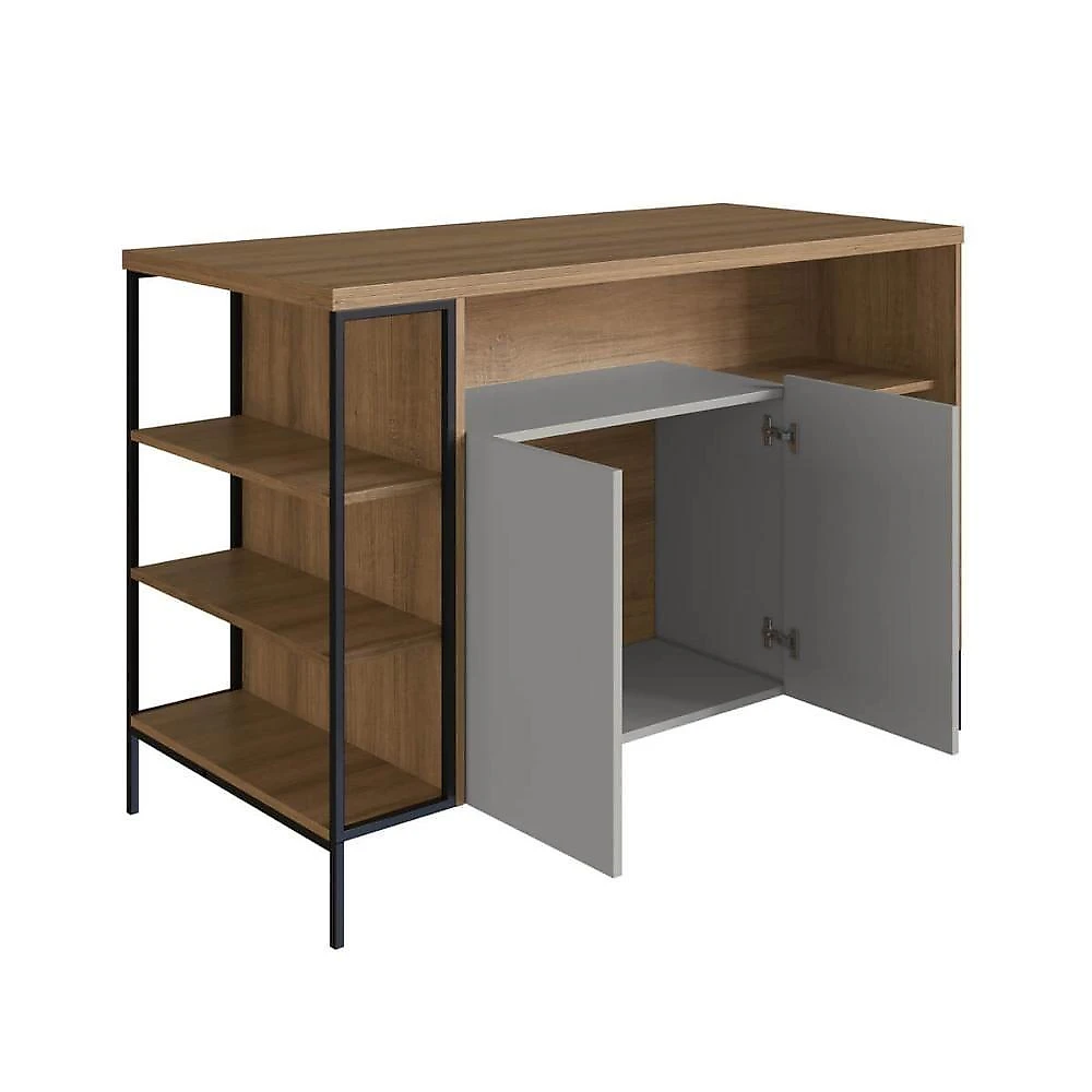 Balcão Mesa Bancada Cozinha 2 Portas 6 Prateleiras MDP 131CM Mel com Arenas