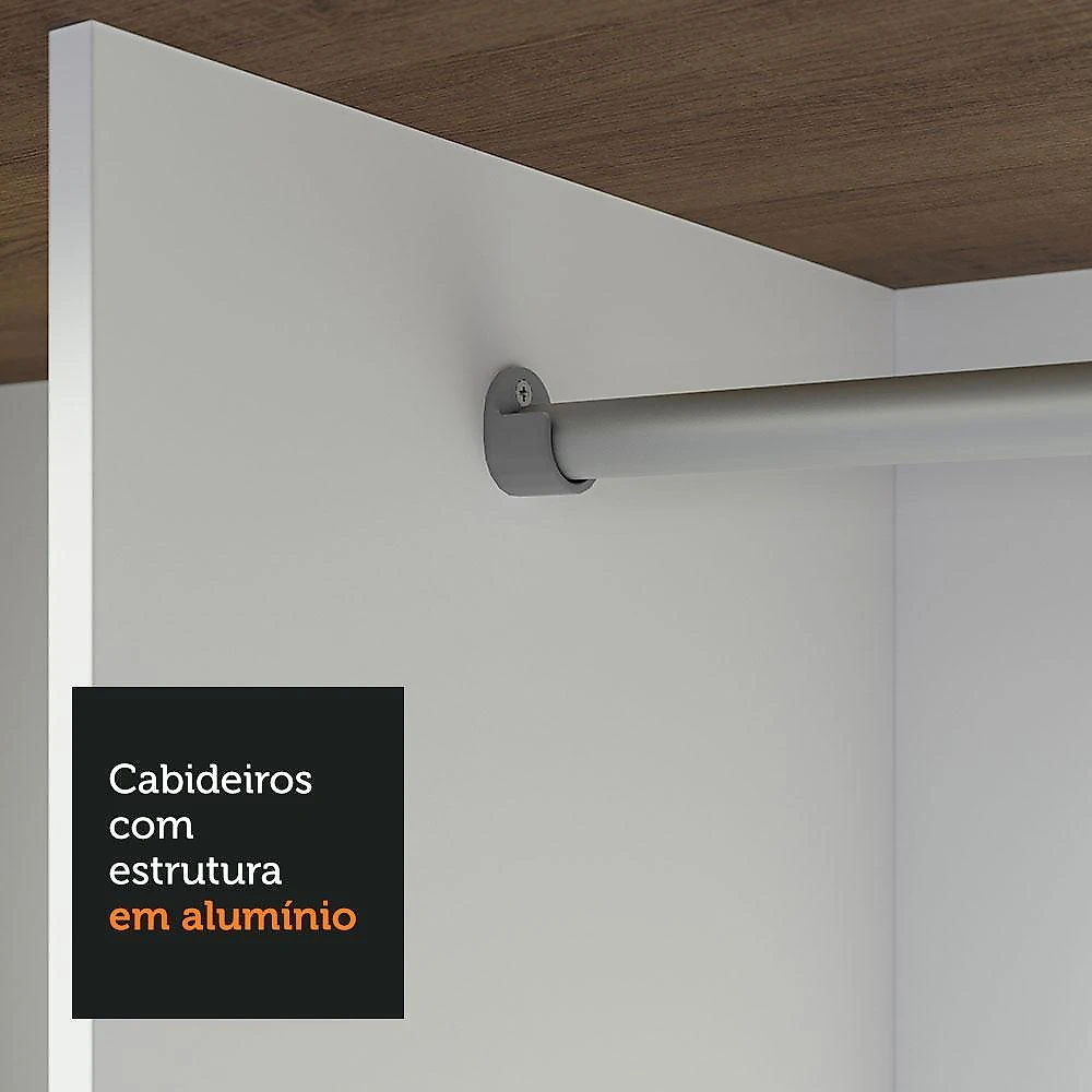 Guarda-roupa casal 3 portas de correr com espelhos 2 gavetas rustic/branco sublime madesa