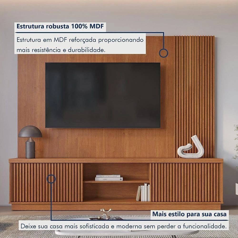 Estante Ripado Home para Tv de Ate 75 Polegadas 2 Portas 100% Mdf 220cm Valencia New Estante Home para Tv de Ate 75 Polegadas 2 Portas 100% Mdf 220cm Valencia New Naturalle