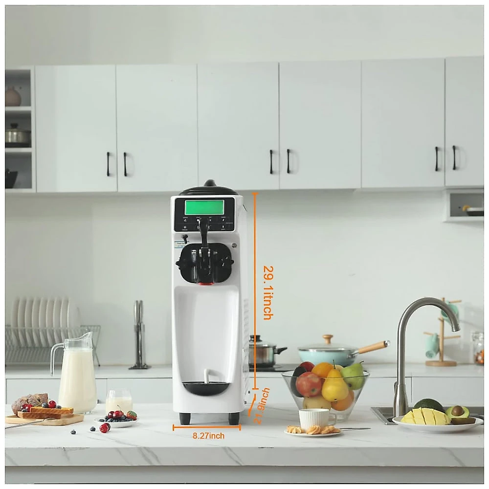 Máquina de Sorvete Profissional 17L por Hora com 1 Bico e Tela LCD, 110V 1050W, GSEICE ST16RELW, Branco