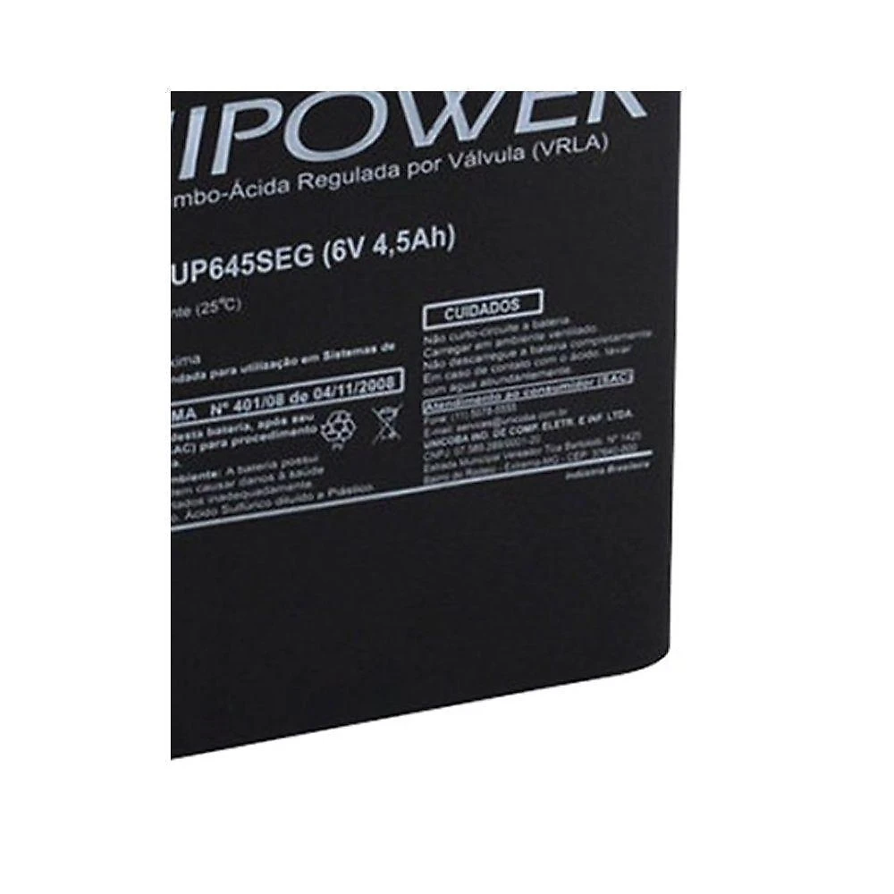 Bateria UP645SEG 6V 4.5AH Selada para Segurança e Nobreak Prata Unipower
