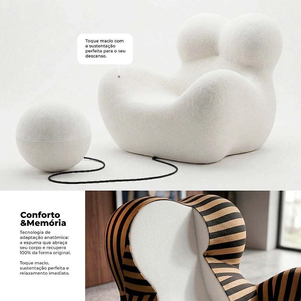Poltrona Vortex Com Puff Listrada Design Orgânico Statement Compacto Na Caixa - King House