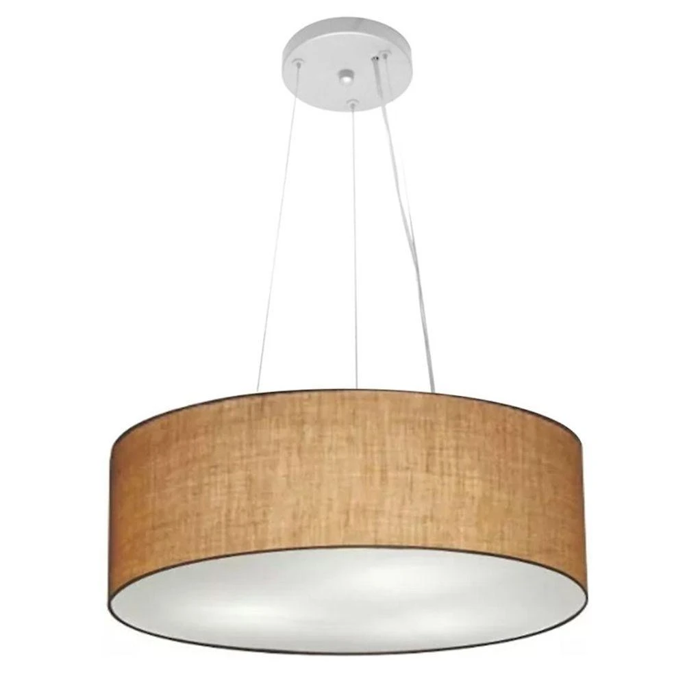 Lustre Pendente Cilíndrico Md-4184 Cúpula em Tecido 45x15CM, Bivolt, Bege Vivare Brasil Iluminação