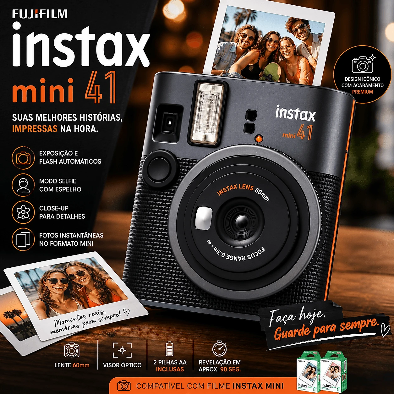 Câmera Instantânea FujiFilm Instax Mini 41 (Preta)