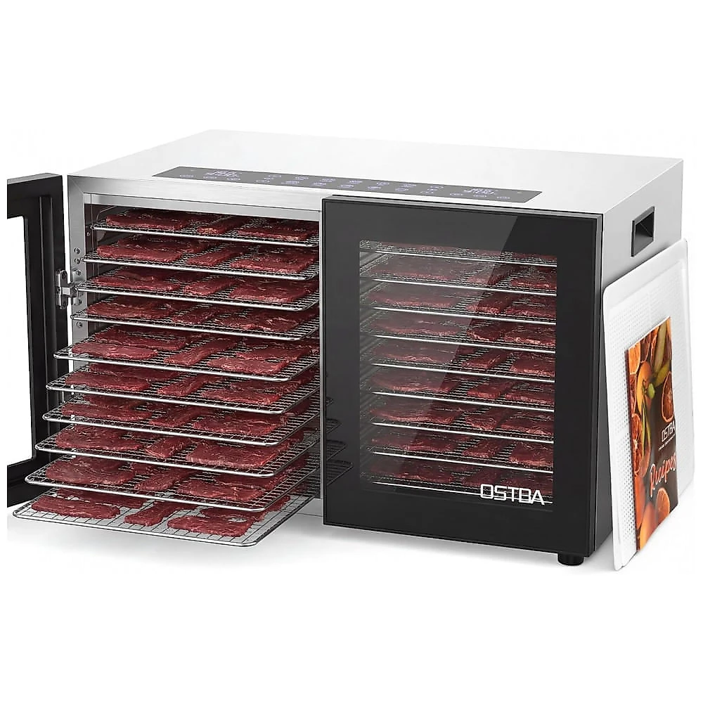 Desidratador de Alimentos OSTBA FD-1027 1300 W 20 Bandejas de Aço Inox Dupla Zona Timer 48 h Uso Doméstico