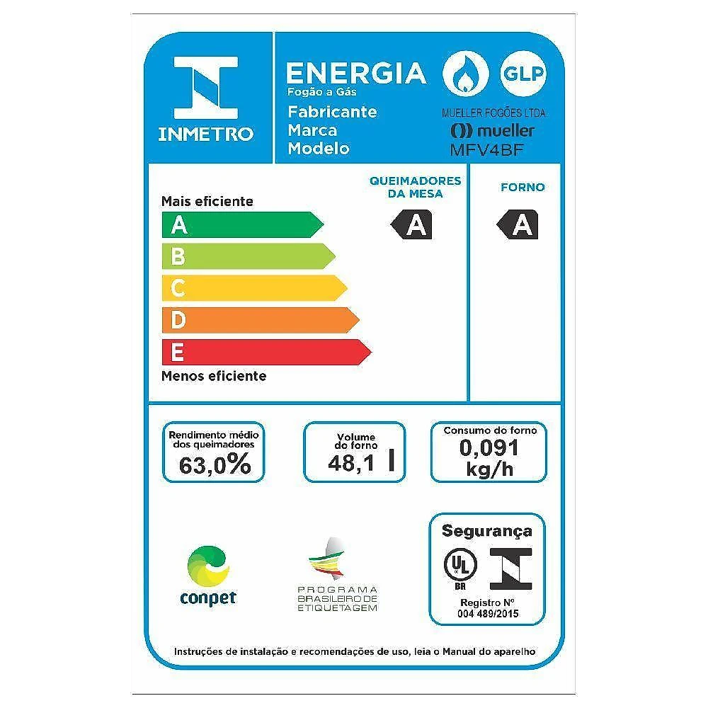 Fogão mueller 4 bocas titanio bivolt mesa de vidro grades ferro fundindo mfv4bf