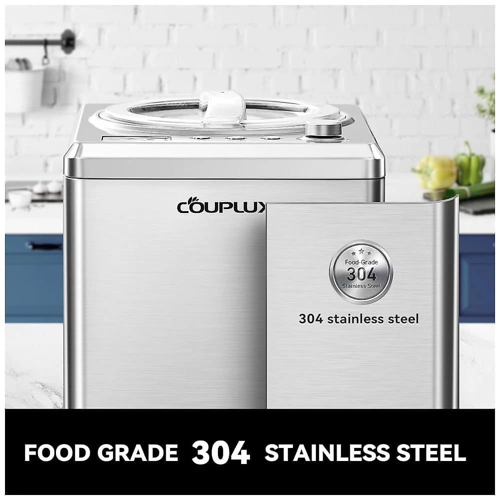 Máquina de Sorvete 2,5L com 3 Modos, Display LCD, Temporizador até 2H e Função Keep Cool, 110V 250W, COUPLUX, Prata 110v