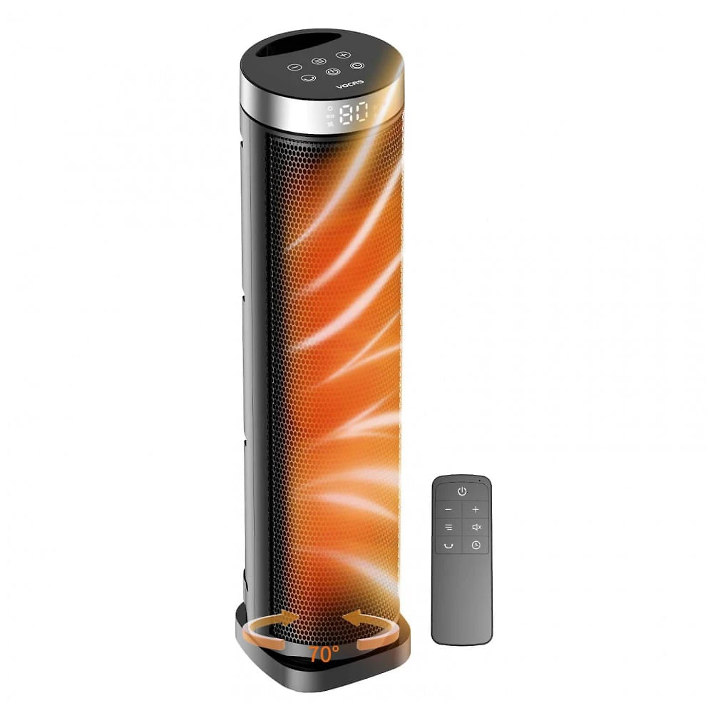 Aquecedor de Torre VOCRS Oscilação 70° PTC Cerâmico 1500W 60,96 cm Timer 12h 120V