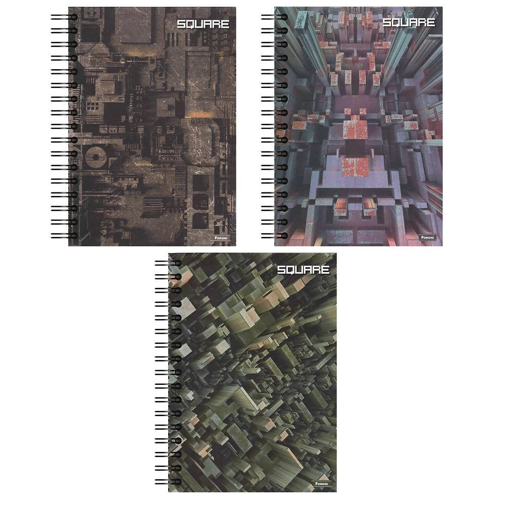 Caderno Espiral Capa Dura Foroni Square 1 Matéria 80 Folhas Pautadas Formato 200X275MM Cinza