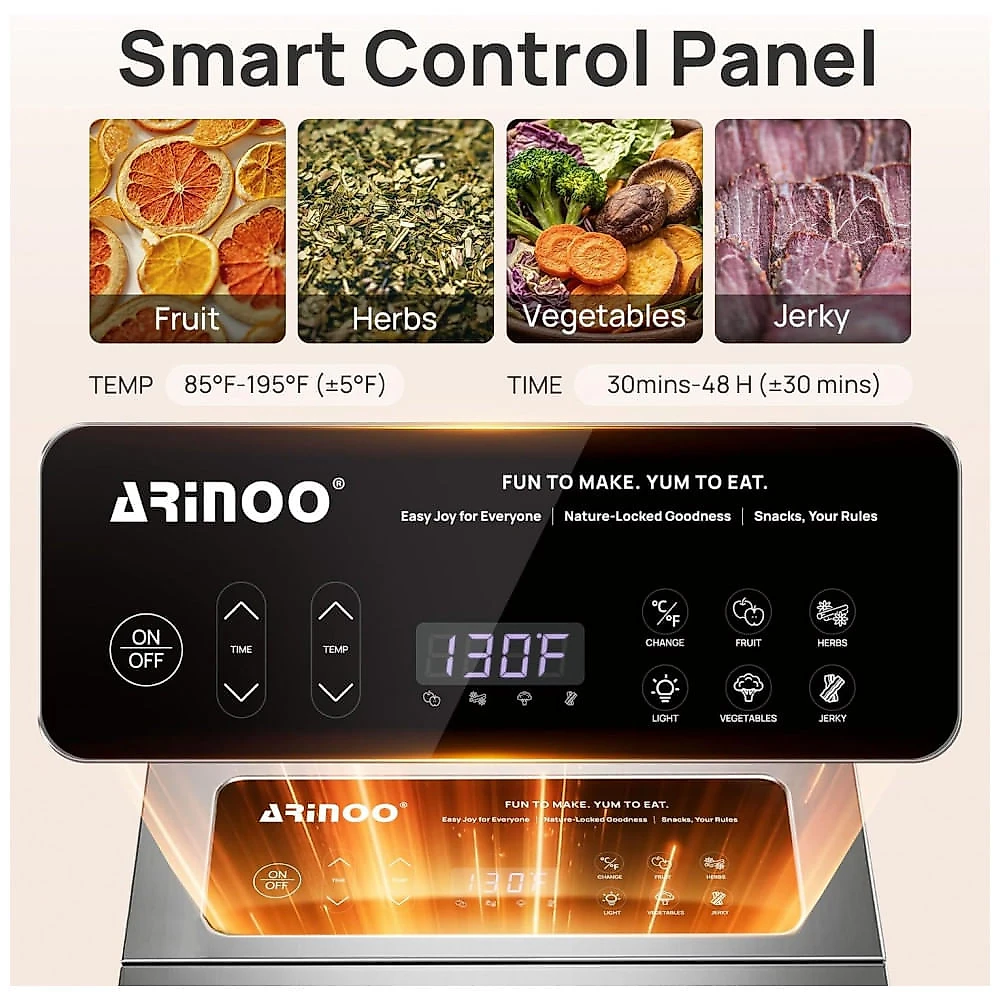 Desidratador de Alimentos ARINOO 12 Bandejas Prata Aço Inoxidável 85°-95°C 800W 240V