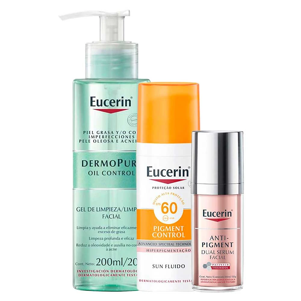 Eucerin Kit - Gel de Limpeza + Sérum + Protetor Solar Facial para Todos os Tipos de Pele