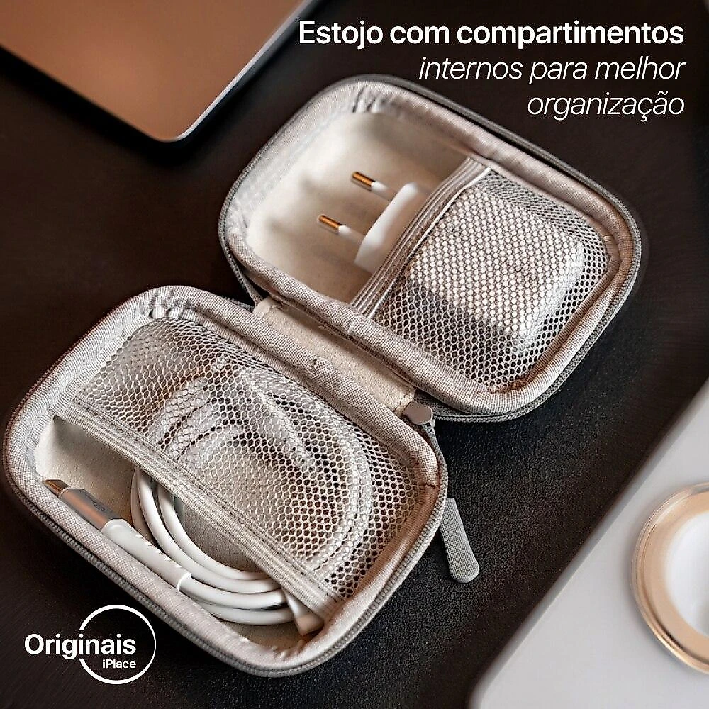Kit Viagem Cinza, Cabo Lightning e Carregador 30W, Originais iPlace