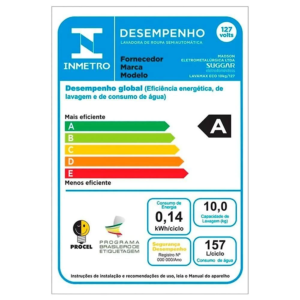Tanquinho Semiautomático Suggar Lavamax Eco 10Kg Preta 110V