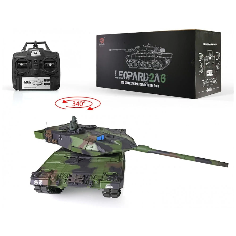 Tanque Militar Leopard2A6 de Controle Remoto em Plástico Resistente, com Torre Rotativa e Infravermelho para Adultos, ...