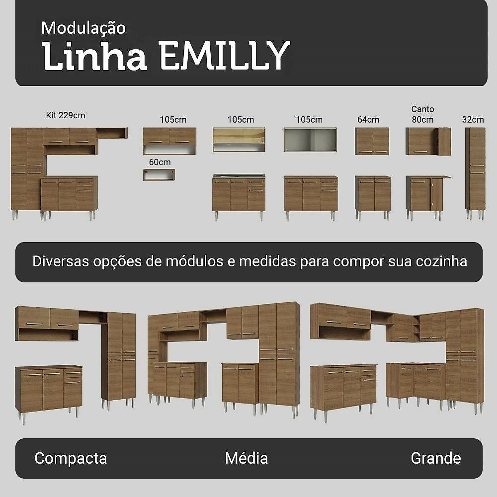 Armário De Cozinha Completa 197 Cm Rustic Emilly Madesa 01