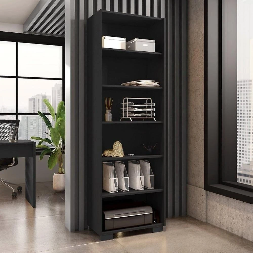 Conjunto para Escritório 4 Peças com Escrivaninha Gávea 1 Gaveteiro e 2 Armários Espresso Móveis Conjunto Home Office 4 Peças com Escrivaninha Gávea, Gaveteiro e 2 Armários Espresso Móveis Preto
