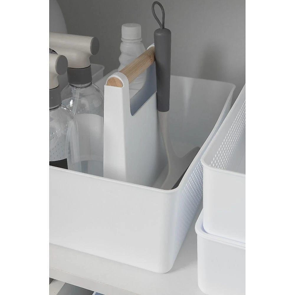 Organizador para Lavanderia Multiuso Flow 8L Polipropileno Alça Bambu Branco Ou