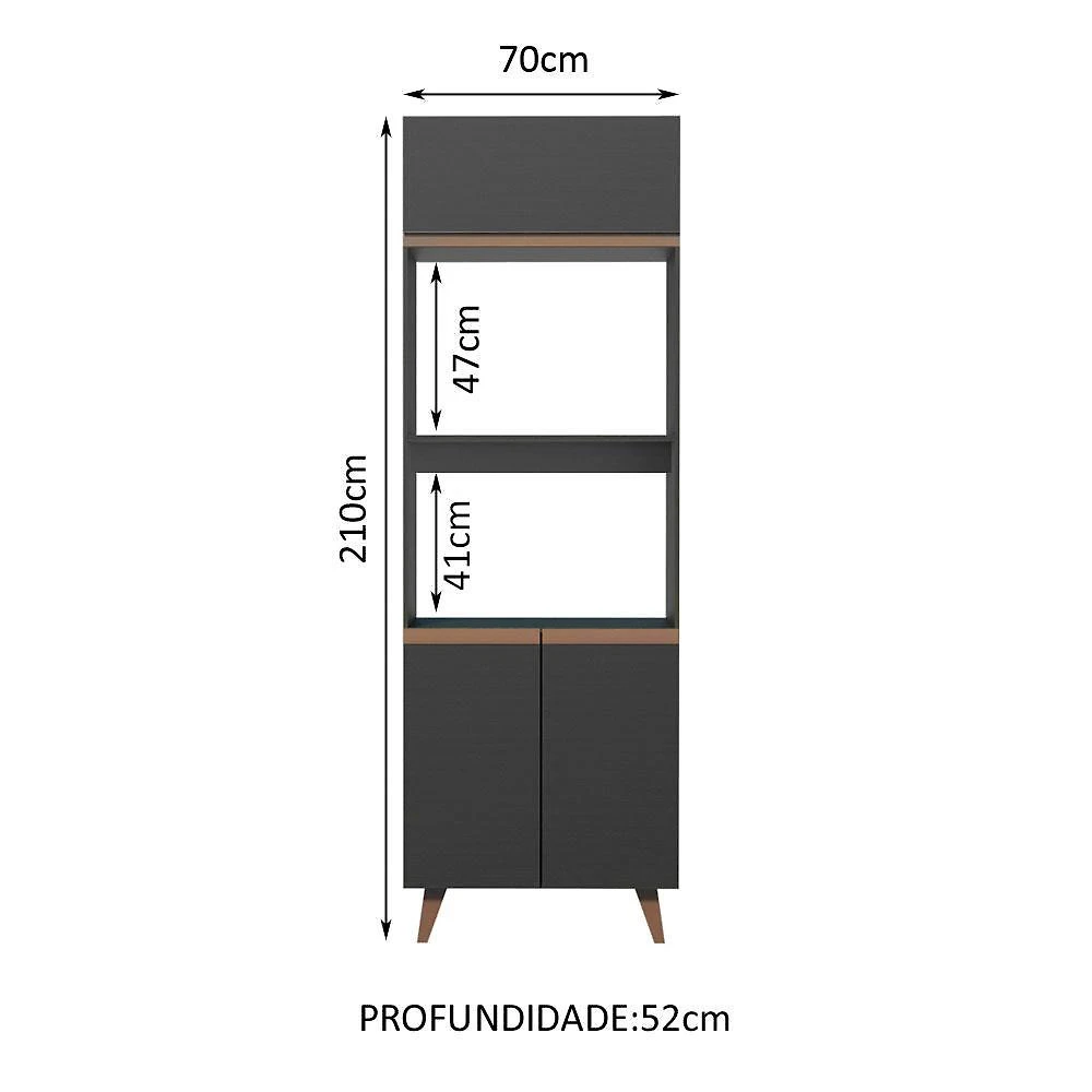 Torre quente armário de cozinha 70 cm 3 portas preto reims madesa