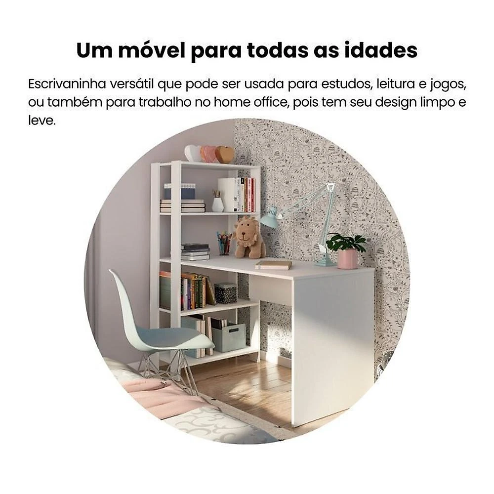 Kit 2 Peças com Escrivaninha Match e Estante para Livros 5 Prateleiras Branco