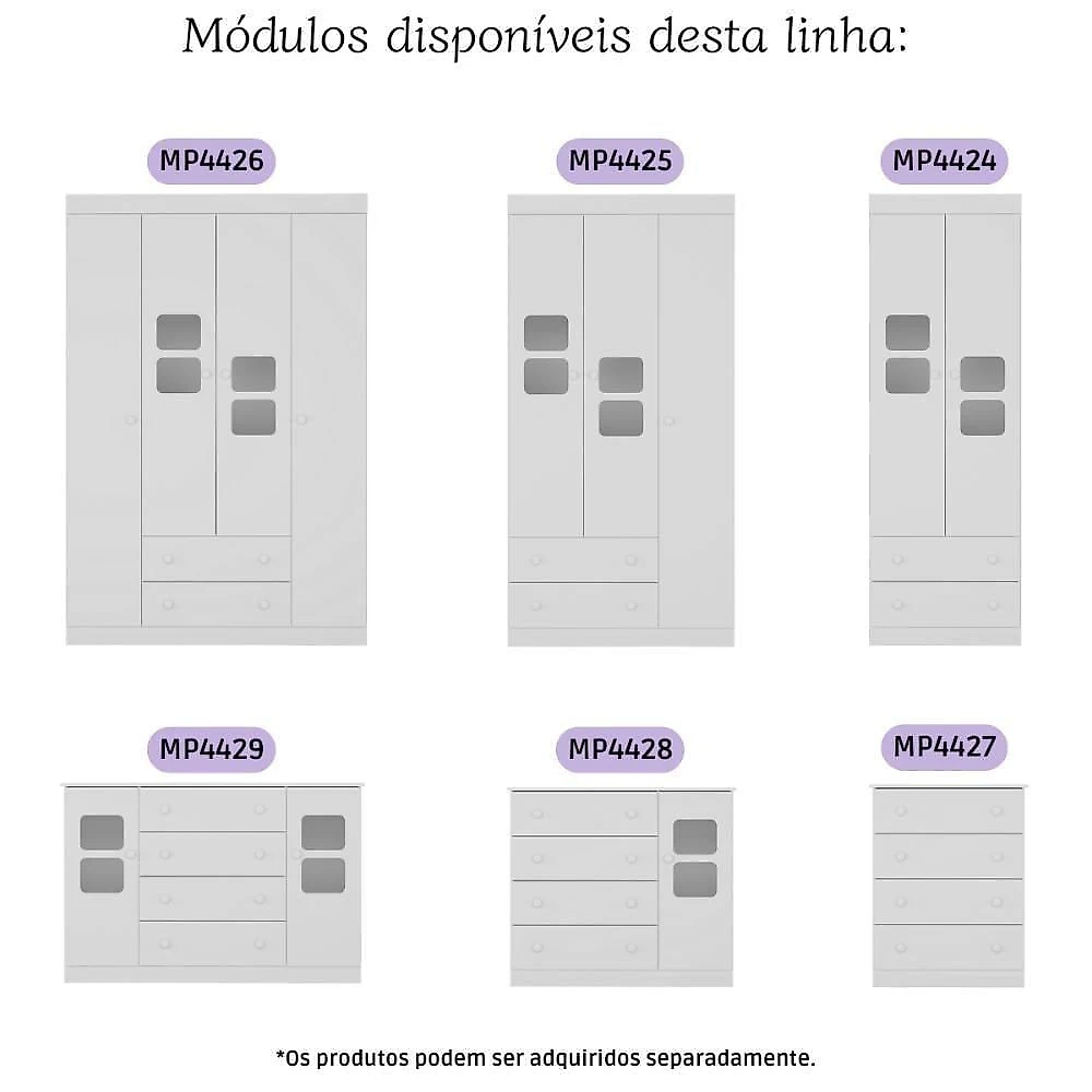 Berço 3 Em 1 Para Colchão 130x60cm Com Cômoda 2 Portas 4 Gavetas Brisa Multimóveis MP4747 Branco