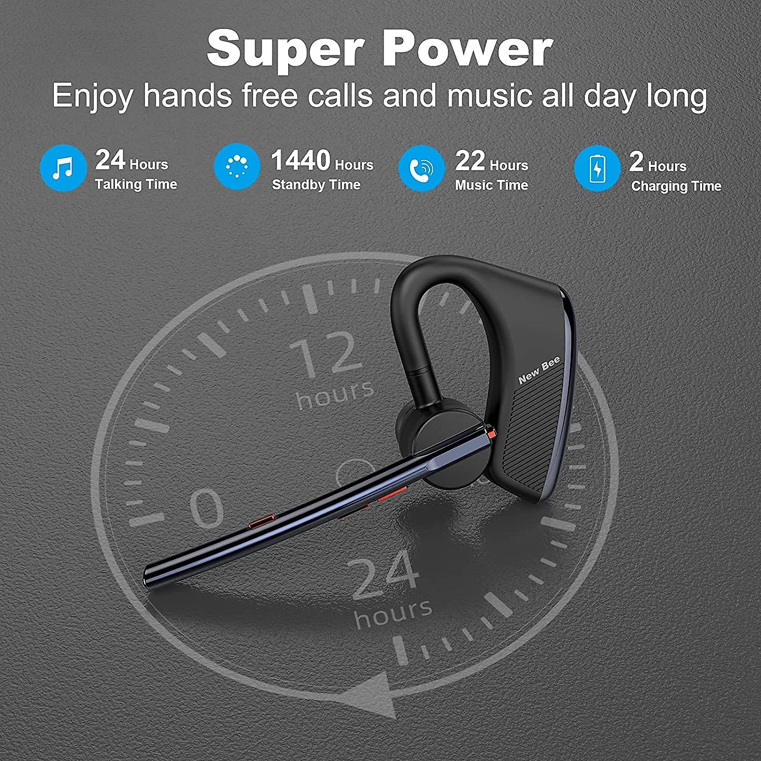 New bee Fone de ouvido sem Fio Headset Bluetooth para Chamadas com Microfone Preto