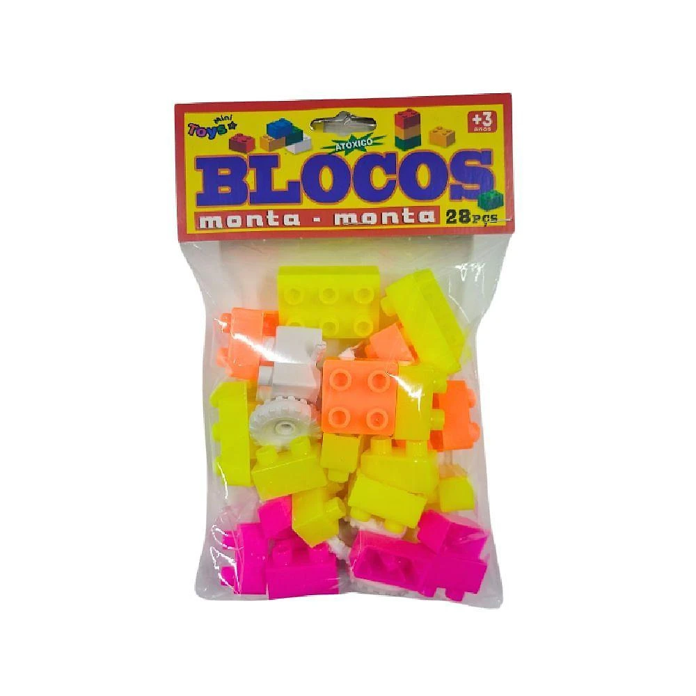 Blocos de Montar Infantis 0114 Educativos 28 Peças Cores Variadas Mini Toys