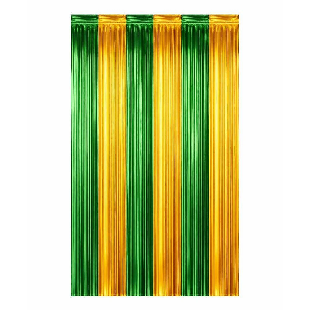 Kit 3 Cortinas Metalizadas Brasil Verde e Amarelo 1x2M Extra Festas