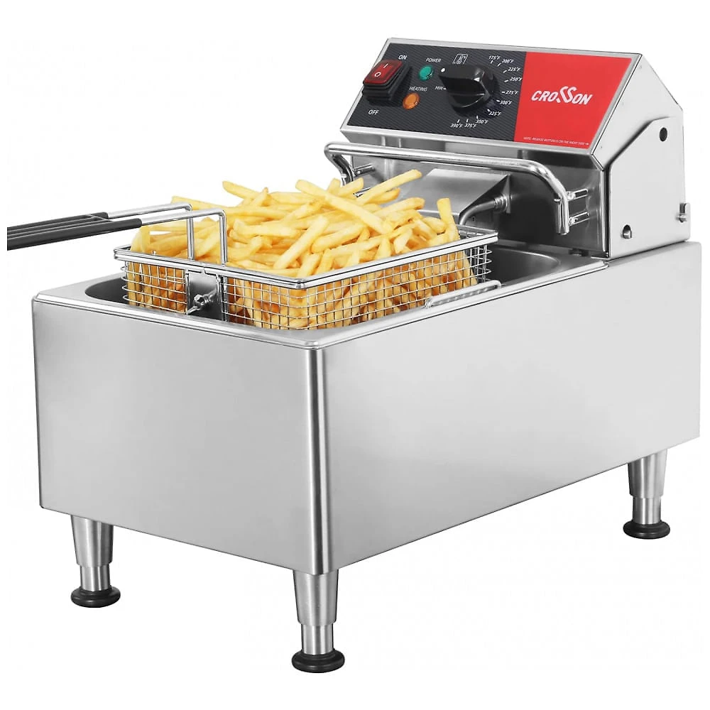 Fritadeira Elétrica Profissional Grande Capacidade até 5,8 kg, Aço Inoxidável, 110V 1800W, CROSSON , Prata