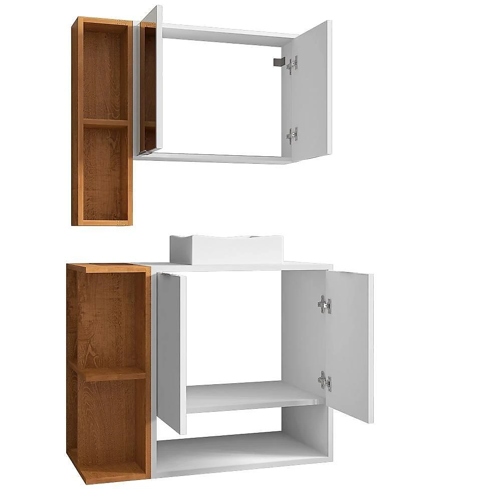 Gabinete Para Banheiro Com Cuba E Espelho Siesta B02 Branco Naturalle - Lyam Decor