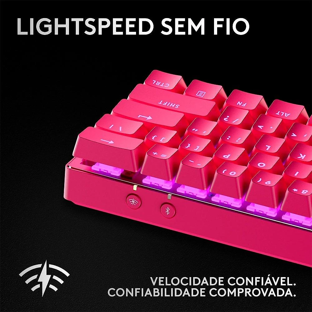 Teclado Sem Fio Mecânico Gamer Logitech G PRO X 60 Lightspeed, RGB, Bluetooth, Compatível com Windows, Rosa Magenta - 920-011940
